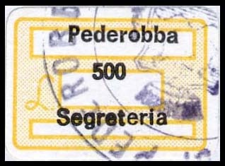Marca da Bollo del Comune di PEDEROBBA su Carta Bianca di dimensioni 19 x 13 mm