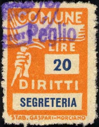 Marca da Bollo del Comune di PEGLIO MARCHE su Carta Bianca di dimensioni 18,5 x 26 mm