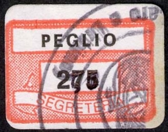 Marca da Bollo del Comune di PEGLIO MARCHE su Carta Bianca di dimensioni 19 x 13 mm