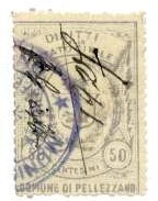 Marca da Bollo del Comune di PELLEZZANO su Carta Bianca Sottile di dimensioni 28 x 40 mm