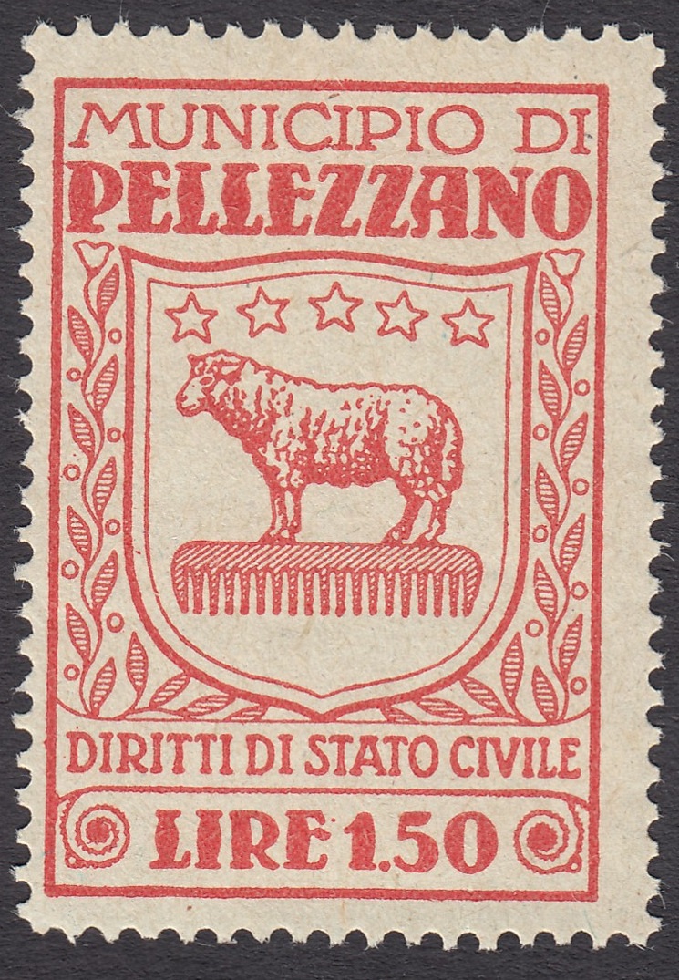 Marca da Bollo del Comune di PELLEZZANO su Carta Bianca di dimensioni 25 x 37,5 mm