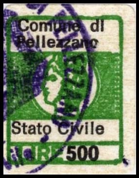 Marca da Bollo del Comune di PELLEZZANO su Carta Bianca di dimensioni 16 x 20 mm
