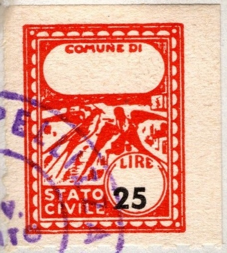 Marca da Bollo del Comune di PELLIZZANO su Carta Bianca di dimensioni 21 X 27 mm