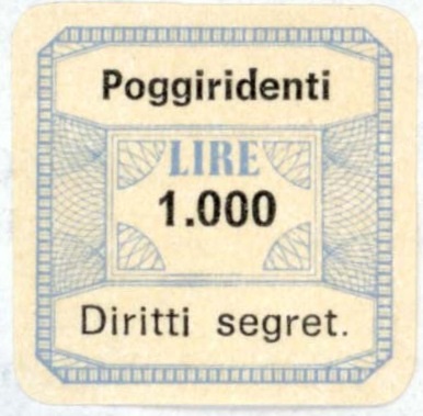 Marca da Bollo del Comune di POGGIRIDENTI su Carta Bianca di dimensioni 22 x 22 mm