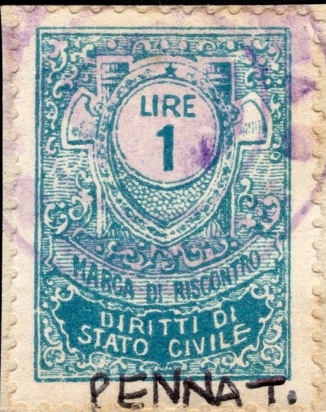 Marca da Bollo del Comune di PENNA IN TEVERINA su Carta Bianca di dimensioni 24 x 34 mm