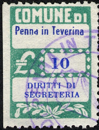 Marca da Bollo del Comune di PENNA IN TEVERINA su Carta Bianca di dimensioni 20 x 28 mm
