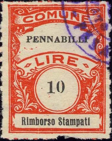 Marca da Bollo del Comune di PENNABILLI su Carta Bianca di dimensioni 22,5 x 29 mm