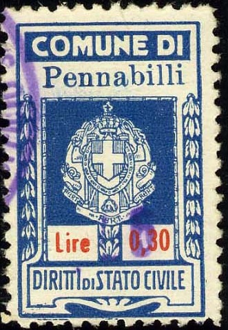 Marca da Bollo del Comune di PENNABILLI su Carta Bianca Sottile di dimensioni 19 x 30 mm