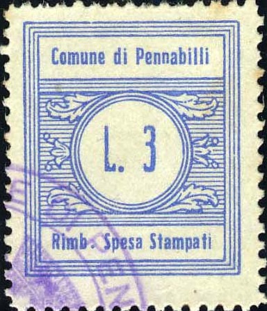 Marca da Bollo del Comune di PENNABILLI su Carta Bianca di dimensioni 22 x 26 mm