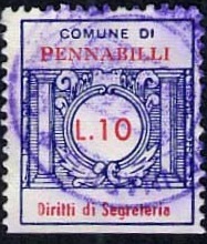 Marca da Bollo del Comune di PENNABILLI su Carta Bianca di dimensioni 21 x 25 mm