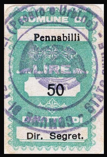 Marca da Bollo del Comune di PENNABILLI su Carta Bianca di dimensioni 19,5 x 32 mm