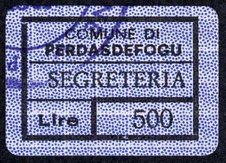 Marca da Bollo del Comune di PERDASDEFOGU su Carta Bianca di dimensioni 24,5 X 17 mm