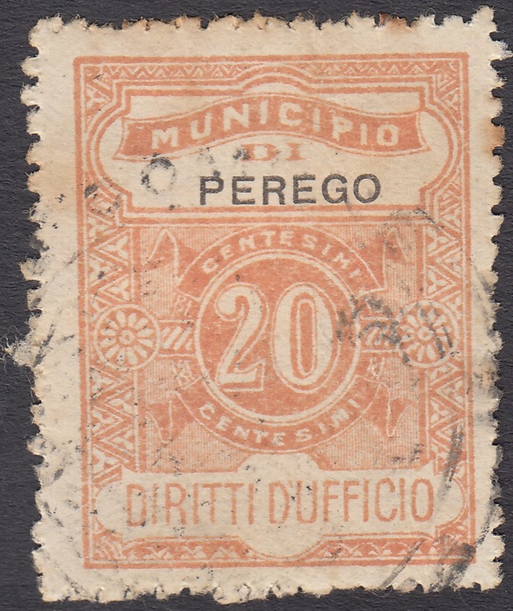 Marca da Bollo del Comune di PEREGO su Carta Bianca di dimensioni 23 x 31,5 mm