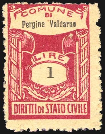 Marca da Bollo del Comune di PERGINE VALDARNO su Carta Bianca Sottile di dimensioni 20 x 28 mm