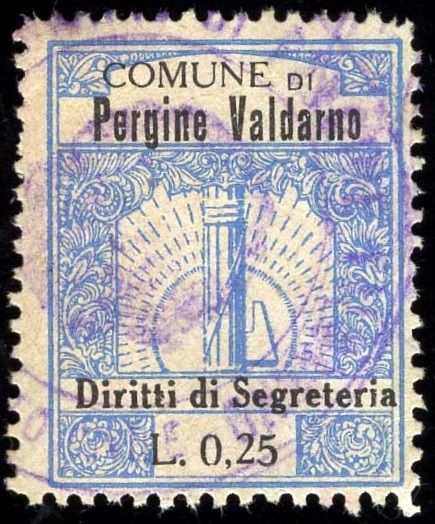 Marca da Bollo del Comune di PERGINE VALDARNO su Carta Bianca Sottile di dimensioni 20 x 28 mm
