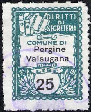Marca da Bollo del Comune di PERGINE VALSUGANA su Carta Bianca di dimensioni 22 x 29 mm