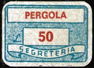 Marca da Bollo del Comune di PERGOLA su Carta Bianca di dimensioni 20 x 13,5 mm