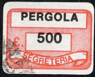 Marca da Bollo del Comune di PERGOLA su Carta Bianca di dimensioni 19 x 13 mm