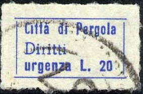Marca da Bollo del Comune di PERGOLA su Carta Bianca di dimensioni 18 x 8 mm