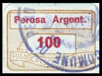Marca da Bollo del Comune di PEROSA ARGENTINA su Carta Bianca di dimensioni 20 x 14 mm