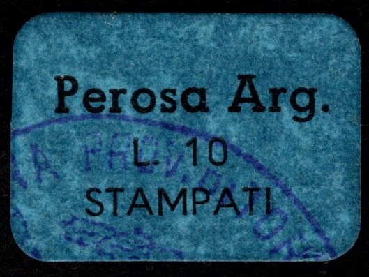 Marca da Bollo del Comune di PEROSA ARGENTINA su Carta Colorata di dimensioni 20 x 14 mm