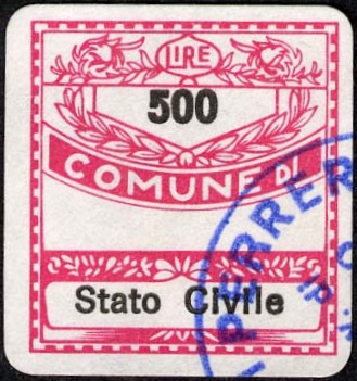 Marca da Bollo del Comune di PERRERO su Carta Bianca di dimensioni 20 x 20 mm