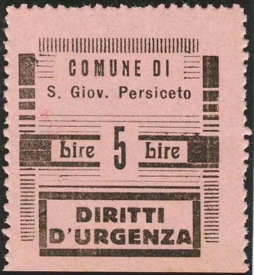 Marca da Bollo del Comune di SAN GIOVANNI IN PERSICETO su Carta Bianca di dimensioni 28 x 30,5 mm