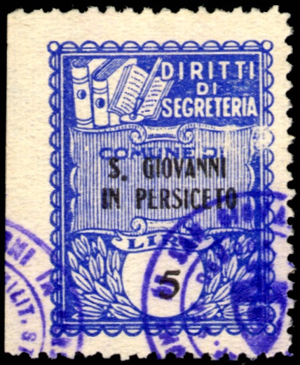 Marca da Bollo del Comune di SAN GIOVANNI IN PERSICETO su Carta Bianca di dimensioni 22 x 29 mm