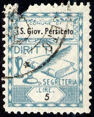 Marca da Bollo del Comune di SAN GIOVANNI IN PERSICETO su Carta Bianca di dimensioni 19,5 x 25 mm