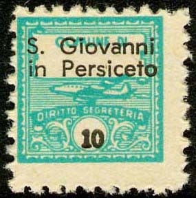 Marca da Bollo del Comune di SAN GIOVANNI IN PERSICETO su Carta Bianca di dimensioni 14,5 x 14,5 mm