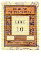 Marca da Bollo del Comune di PESCAGLIA su Carta Bianca di dimensioni 23 x 29,5 mm