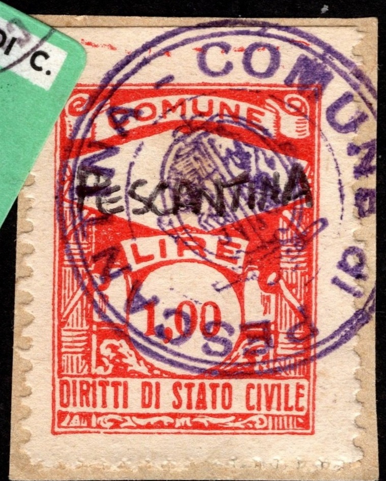 Marca da Bollo del Comune di PESCANTINA su Carta Bianca di dimensioni 23 x 29 mm