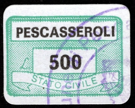 Marca da Bollo del Comune di PESCASSEROLI su Carta Bianca di dimensioni 20 x 14 mm