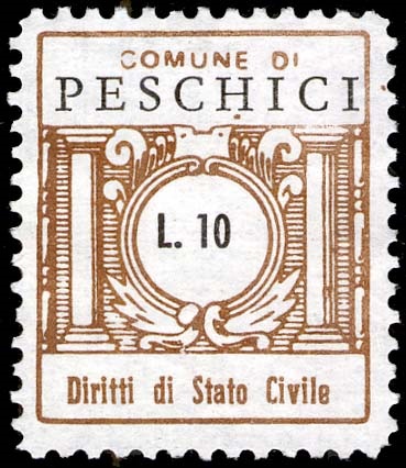 Marca da Bollo del Comune di PESCHICI su Carta Bianca di dimensioni 21 x 25 mm