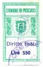 Marca da Bollo del Comune di PESCHICI su Carta Bianca di dimensioni 18 x 29 mm