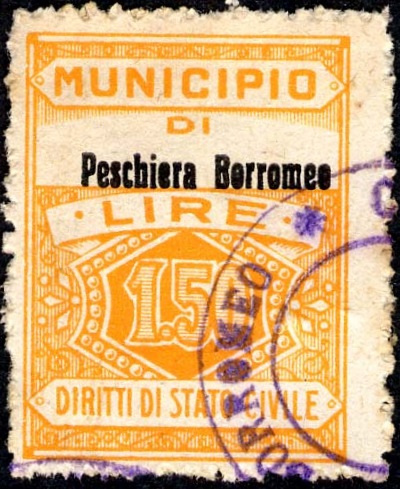 Marca da Bollo del Comune di PESCHIERA BORROMEO su Carta Bianca Sottile di dimensioni 22,5 x 29 mm