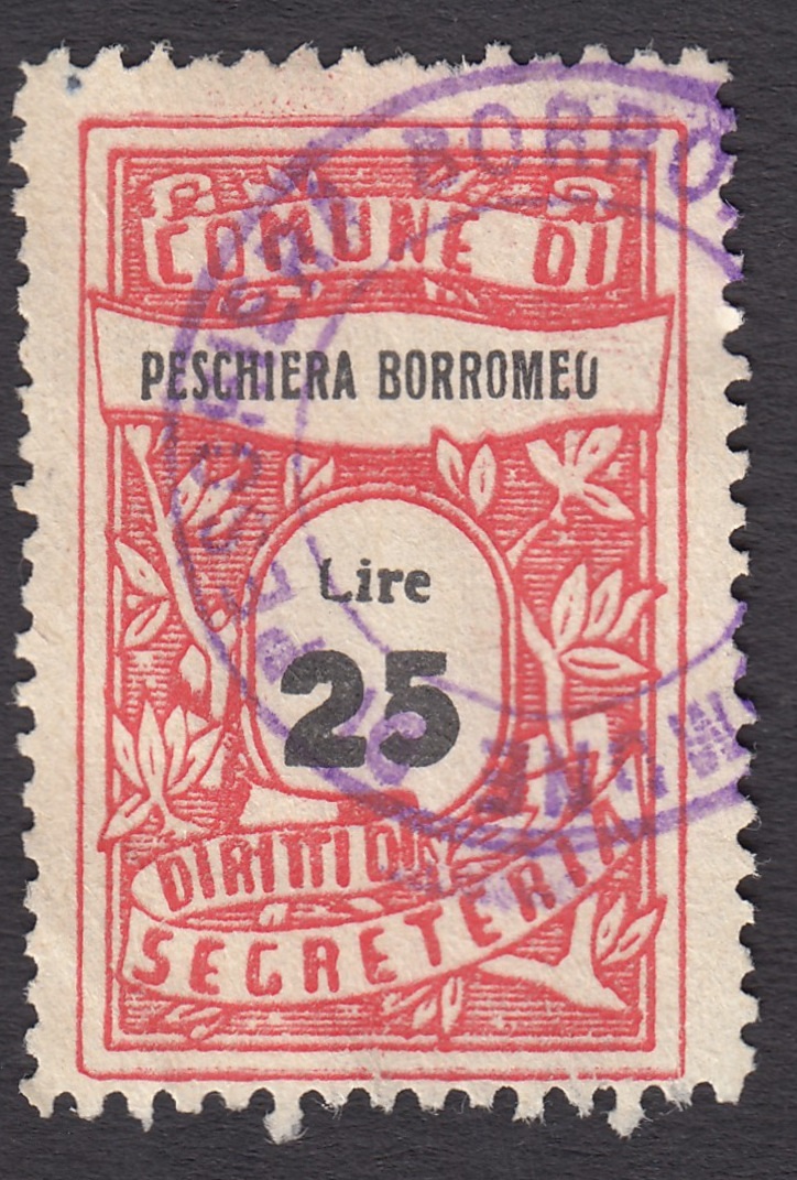 Marca da Bollo del Comune di PESCHIERA BORROMEO su Carta Bianca Sottile di dimensioni 22 x 34 mm