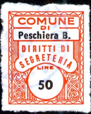 Marca da Bollo del Comune di PESCHIERA BORROMEO su Carta Bianca Sottile di dimensioni 17 x 21 mm