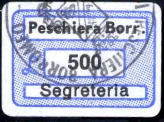 Marca da Bollo del Comune di PESCHIERA BORROMEO su Carta Bianca di dimensioni 18,5 x 12,5 mm
