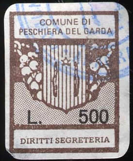 Marca da Bollo del Comune di PESCHIERA DEL GARDA su Carta Bianca di dimensioni 15,5 x 20,5 mm