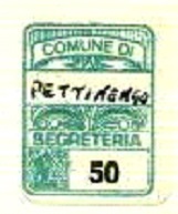 Marca da Bollo del Comune di PETTINENGO su Carta Bianca di dimensioni 15,5 x 20,5 mm