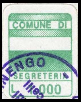 Marca da Bollo del Comune di PETTINENGO su Carta Bianca di dimensioni 15 x 20 mm