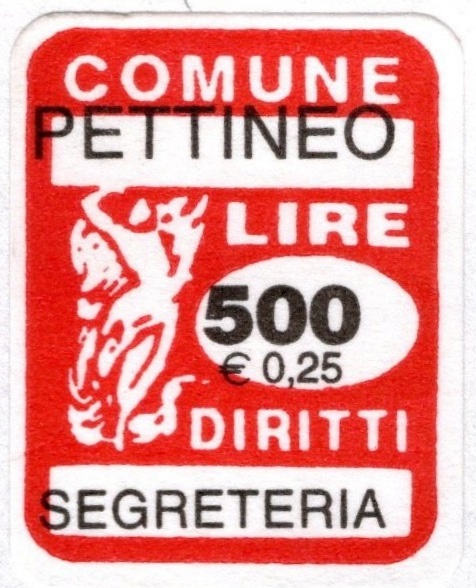 Marca da Bollo del Comune di PETTINEO su Carta Bianca di dimensioni 16 x 22 mm