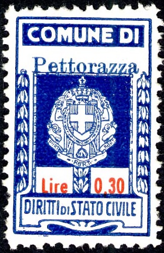 Marca da Bollo del Comune di PETTORAZZA GRIMANI su Carta Bianca di dimensioni 19 x 30 mm