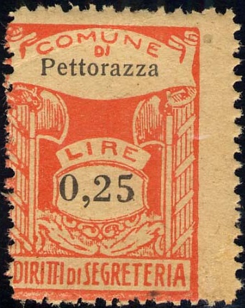 Marca da Bollo del Comune di PETTORAZZA GRIMANI su Carta Bianca di dimensioni 20 x 28 mm