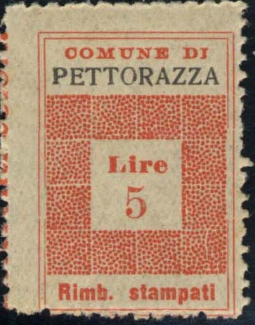 Marca da Bollo del Comune di PETTORAZZA GRIMANI su Carta Bianca di dimensioni 19,5 x 28,5 mm