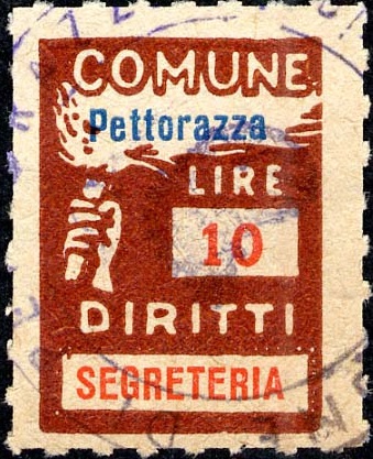 Marca da Bollo del Comune di PETTORAZZA GRIMANI su Carta Bianca Sottile di dimensioni 18,5 x 26 mm