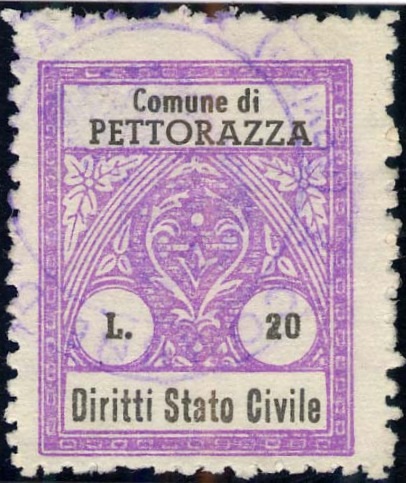 Marca da Bollo del Comune di PETTORAZZA GRIMANI su di dimensioni 21,5 x 27 mm