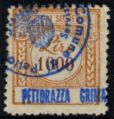 Marca da Bollo del Comune di PETTORAZZA GRIMANI su Carta Bianca di dimensioni 20 x 22 mm