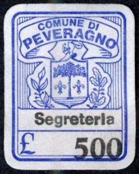 Marca da Bollo del Comune di PEVERAGNO su Carta Bianca di dimensioni 15,5 x 20,5 mm